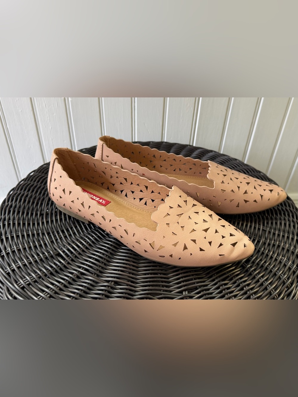 UNIONBAY Scalloped Laser-Cut Ballet Flats - Light Tan